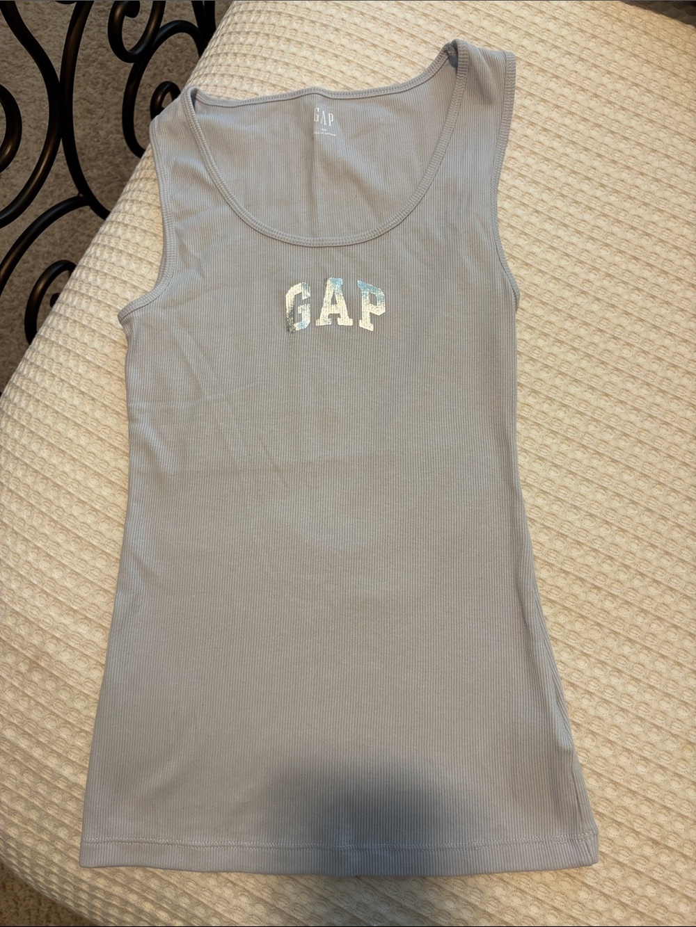 GAP Light Gray Ribbed Tank with Iridescent Logo
